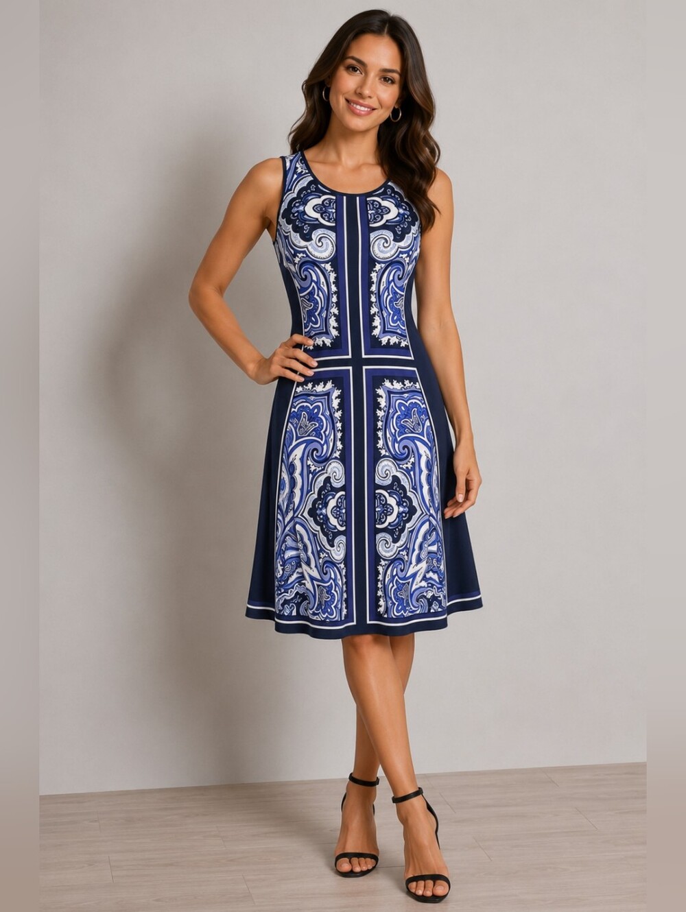 Banana Republic Paisley Dress S Blue White Fit Flare Coastal Chic Resort